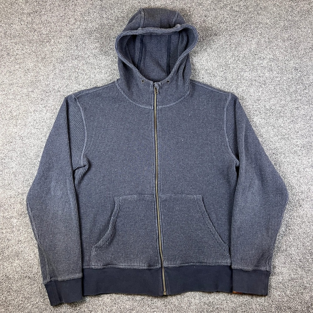 LL Bean Signature Hoodie Mens M Blue Thermal Waffle Knit Full Zip Sweatshirt